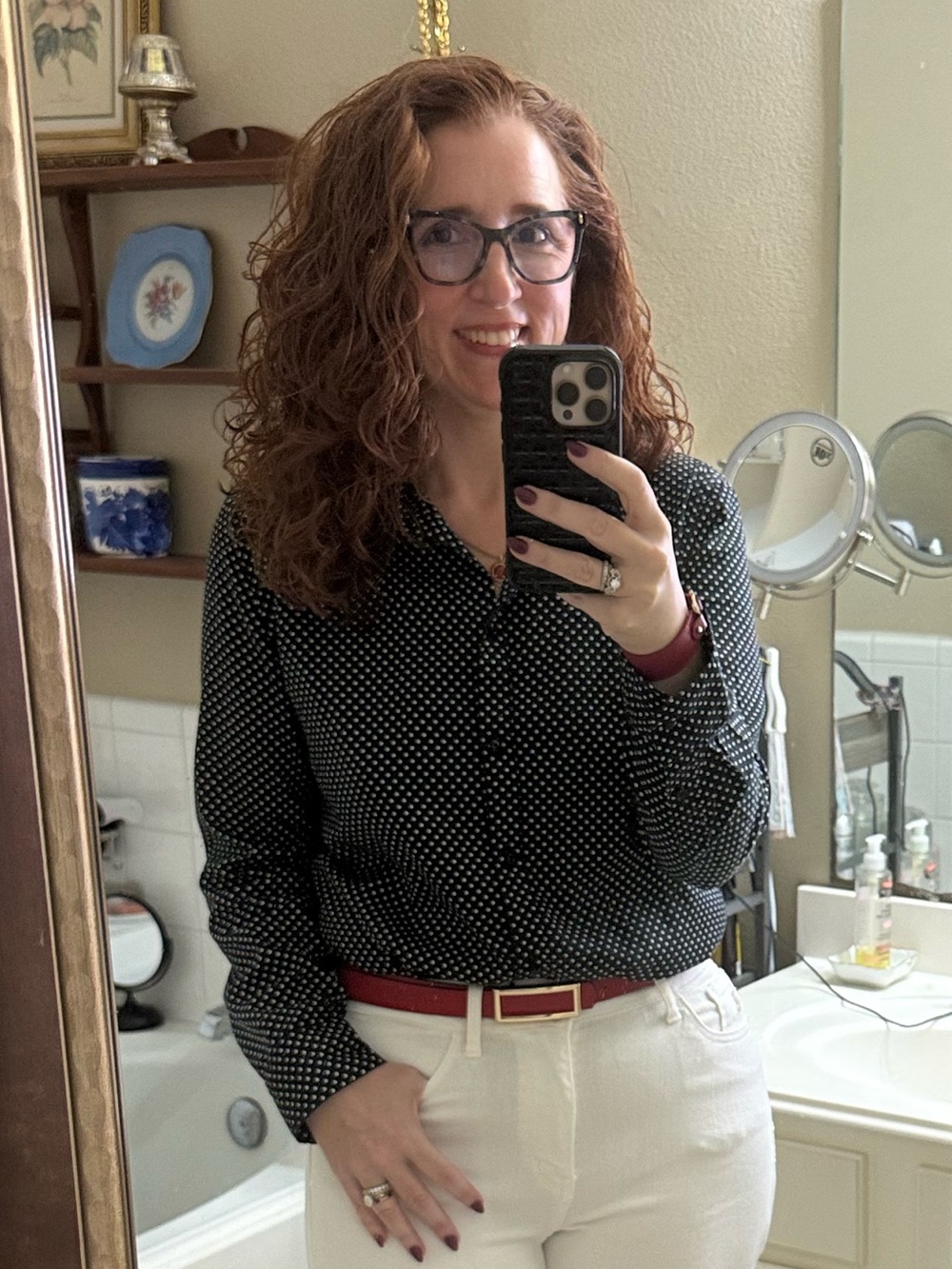 Ralph Lauren Black and White Polka Dot Button-Up Blouse - Picture 5 of 5